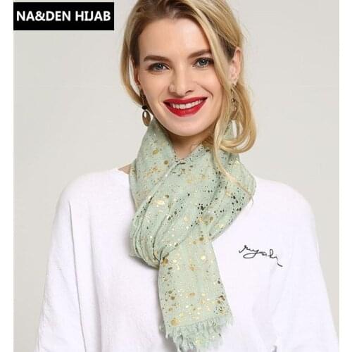 Plain solid hot gold or silver dot pattern viscose women scarf shimmer tassels hijab shawls muslim head wraps 10ps fast ship