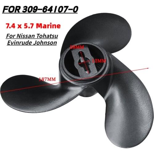 Aluminum Alloy Propeller 7.4 x 5.7 Marine Propeller For Nissan Tohatsu Evinrude Johnson 2.2-3.3HP R Rotation Black 3 Blades