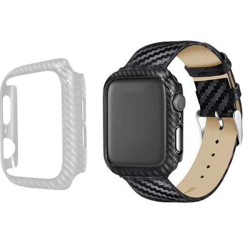 New Leather imitation Carbon Fiber Band For Apple Watch 40mm 44mm Series 2 3 4 5 For iWatch Band 38mm 42mm with Protective Cover