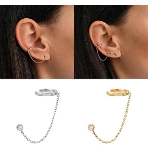 1pcs 100% 925 Fine Silver Delicate Dainty Chain Earring for Women High Quality Elegant Simple Handcuffs Link Chain Earrings