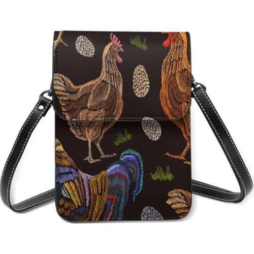Messenger Shoulder Straps Bag Embroidery Chicken And Rooster Pattern Card Holders Cell phone Pocket Handbag Ladies Phone Purse