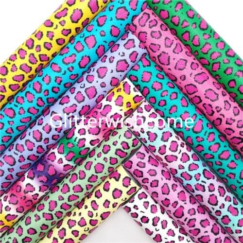 Glitterwishcome Leopard Cheetah Printed Vinyl Synthetic Leather Faux Fabric Sheets with Felt Backing Bows DIY 21X29CM GM1025A