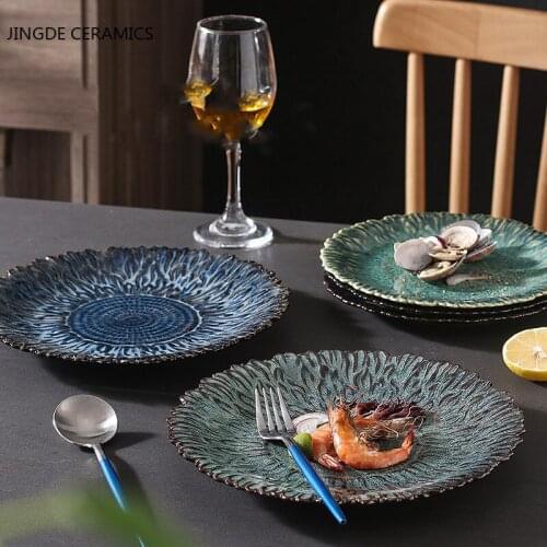 Creative Irregular Ceramic Shallow Plate Restaurant Steak Sushi Plate Household Kitchenware Ramen Fruit Salad Nut Dessert Tray