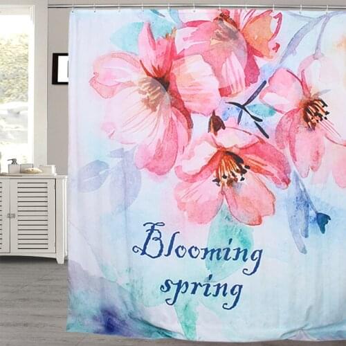 Happy Tree Polyester Blooming Spring Waterproof Shower Curtain Thicken Fabric Bathroom Curtain Flower Bath Curtain