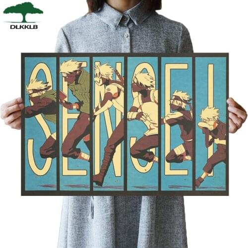DLKKLB Vintage Cartoon Anime Poster Kakashi Bar Kids Room Home Decor ComicsRetro Kraft Paper Painting 50.5x35cm Wall Sticker