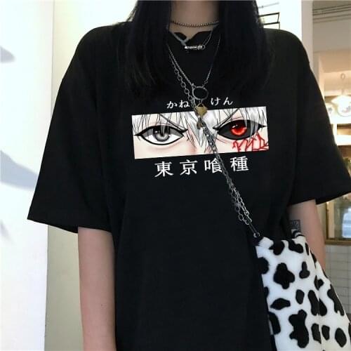 Tokyo Ghoul T-shirt Streetwear Harajuku Japanese anime top Punk womens dark cartoon Kaneki Ken eye printed loose Female T-shirt