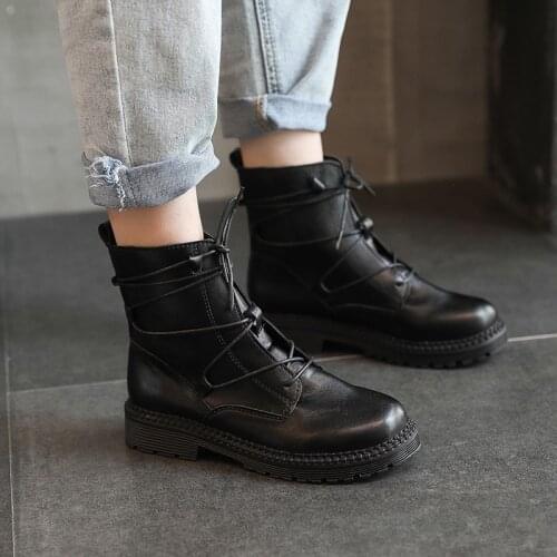 Winter Leather Ankle Boots Womens Female Ladies Shoes Woman Lace Up Shoes Punk Plus Warm Casual Riding Botas Mujer Plus Size