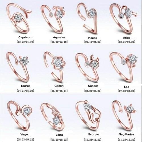3 Colors Korean Fashion Twelve Constellation Series Open Womens Ring Jewelry For Party Wedding Adjustable Copper Accessories