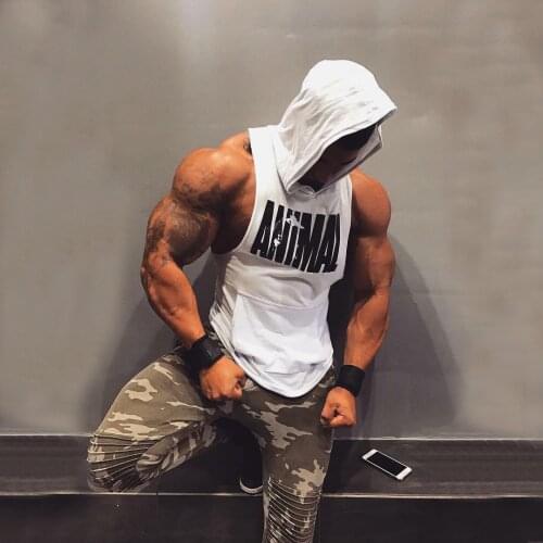 Running Vest Fitness Tank Top Hooded Gym Clothing Quick-drying Mens Bodybuilding Training Workout Sportwear Sleeveless T Shirt