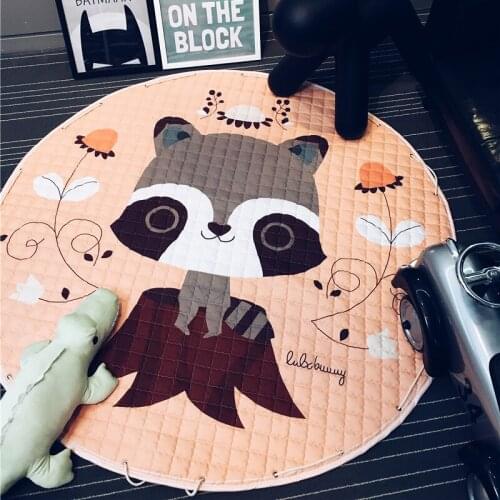 1.5M Round Cute Bear Cartoon Baby Crawling Quilted Carpet Kids Play Games Toys Storage Mat Portable Trip Anti-slip Rest Rugs