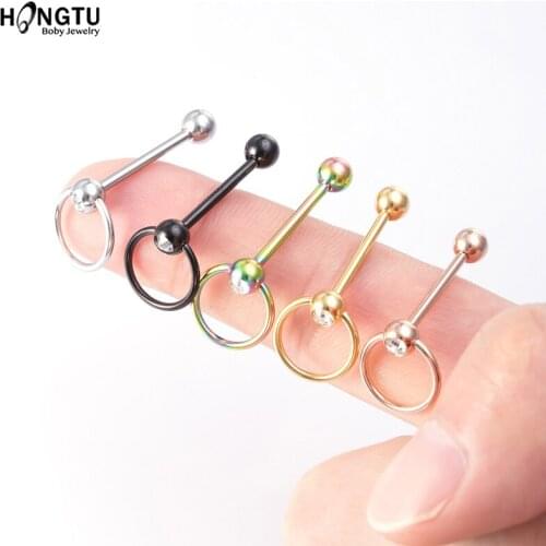 1/5Pcs Stainless Steel CBR Tongue Piercing Ring women captive bead ring Tongue rings Barbell 14G CZ Sexy piercings jewelry gifts