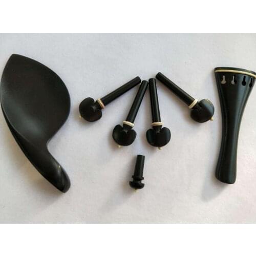 1 Set Quality Black Ebony Violin fitting with white bone collar 4/4 tail piece