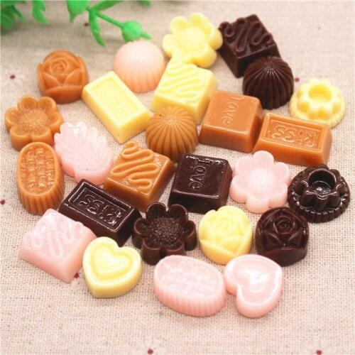 20pcs Mix Colors&Designs Resin Chocolate Simulation Miniature Food Art Flatback Cabochon DIY Jewelry/Craft Decoration