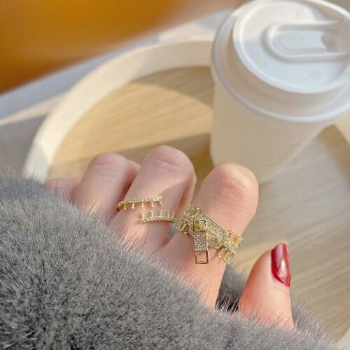 2021 New Fashion Brand Jewelry Crystal Adjustable Rings for Women Delicate Gift Engagement Pierced Geometric Rings