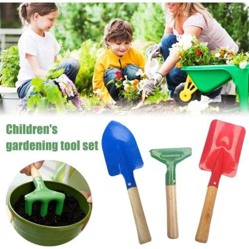 3Pcs Mini Childrens Gardening Tool Set Trowel Rake And Shovel With Rake Shovel With Sturdy Wooden Handle