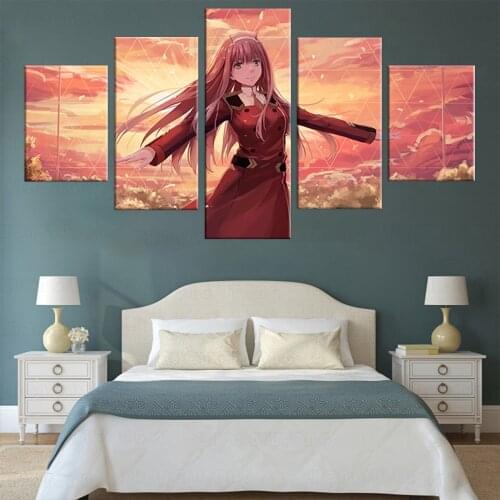 5pcs HD Anime Girl Picture Zero Two DARLING In The FRANXX Comics Art Wall Decor Paintigns for Girls Bedroom Decor