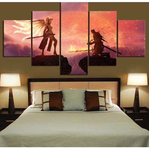 5 Piece HD Picture Overwatch Angela Ziegler Mercy and Dark Soul Video Game Poster Wall Sticker Canvas Painting Wall Art Painting
