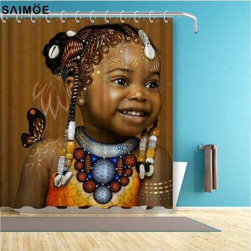 Afro Girls Black African Art American Shower Curtain,Waterproof Polyester Fabric