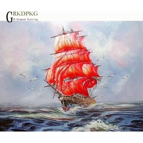 GRKDPKJ 5d diy Full square diamond painting Sea boat scenery ima Wedding decoration painting accessories pictures of rhinestones