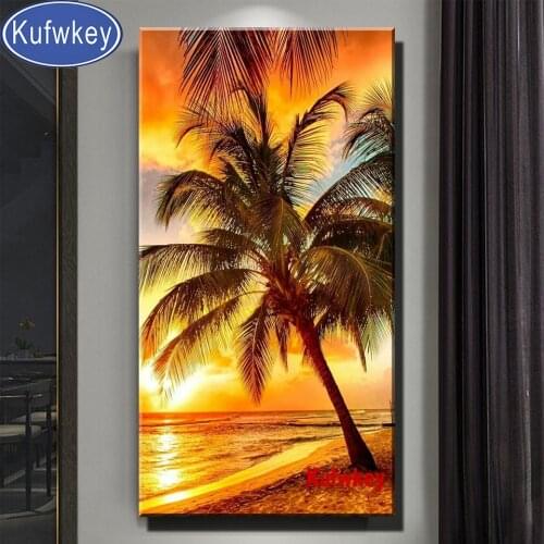 Diamond Embroidery Coconut tree DIY diamond painting Full Square/Round drill 5d diamond Sunrise beach landscape 3d cross stitch