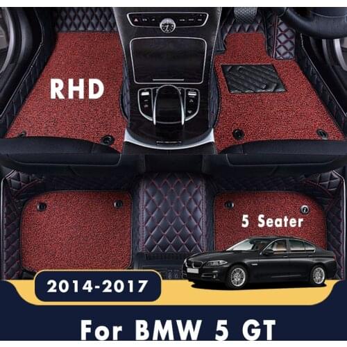 RHD Car Floor Mats For BMW 5 GT 5 Seater 2017 2016 2015 2014 Custom Double Layer Wire Loop Leather Carpets Waterproof Decoration