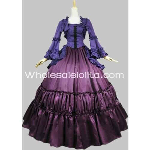 Freeshipping Adult Women Cotton Two Piece Victorian Gothic Steampunk Period Dress Gownparty Dress/party Costume