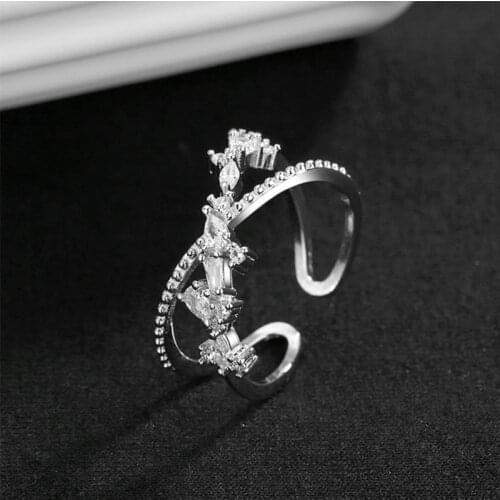 VENTFILLE design hot-selling 925 sterling silver double cross micro inlaid open ring personality fashion trend niche ring