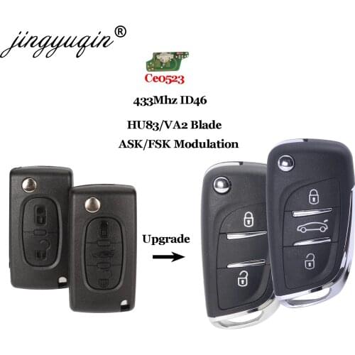 Jingyuqin ASK/FSK 433MHz ID46 Chip CE0523 Modified Flip Remote Key Fob for Peugeot 307 407 607 HU83/ VA2 Blade 2 3 Button Key