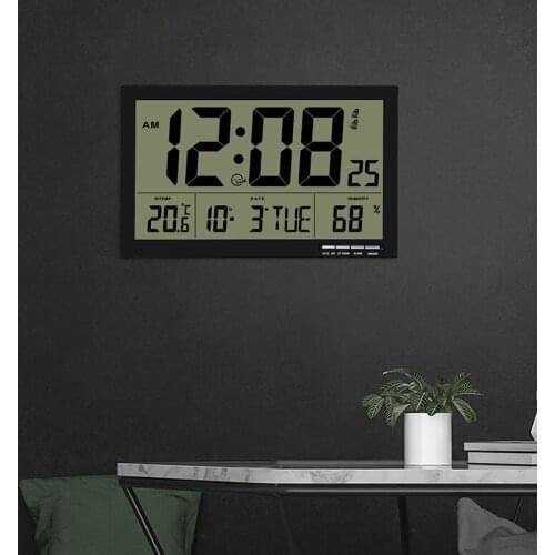 Large Screen Digital Wall Clock Temperature Humidity Date Display Large Number Hanging Clock Living Room Office Home Decor