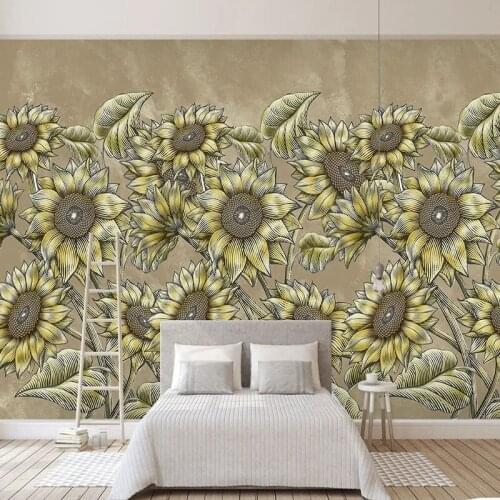 Custom Mural Wallpaper Nordic Modern Minimalist Hand-painted Retro Sunflower Fresco Living Room Bedroom Art Papel De Parede 3 D