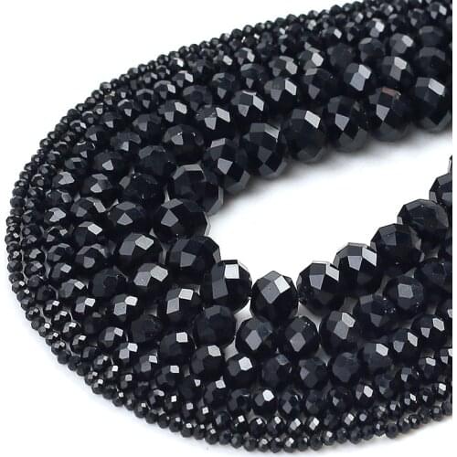 Faceted Black Glass Crystal Rondelle Beads Loose Spacer Beads For Jewelry Making DIY Bracelet Necklace 15''2/4/6/8/10/12/14mm
