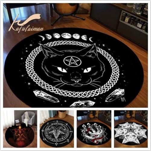 Round Rug Satanic Cat Goat Impaled Throne Area Atheist Carpet Bath Mat Black Mat Living Room Home Decoration