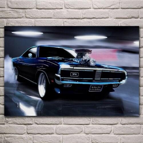 Cool simple car vehicle muscle car artwork living room decor home art decor wood frame fabric poster KL831