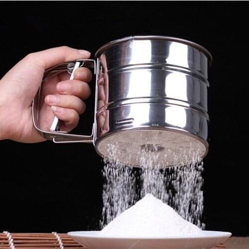 Kitchen Tools Stainless Steel Mesh Flour Sifter Mechanical Baking Icing Sugar Shaker Sieve Tool Cup Shape