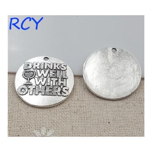 M2624 Top Quality 5 Pieces/lot 25mm Letter Printed drinks well with thers charm wine round disc messsage charm
