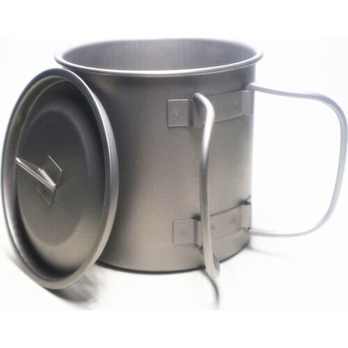 Multifunction TC4 400ML single layer pure titanium cup outdoor camping titanium cup combustible water with lid cup A69