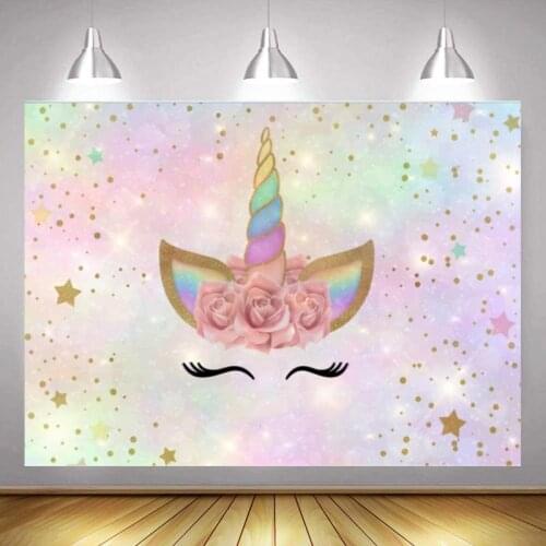 Cartoon Flowers Unicorn Studio Photography Background Cloth Girl Birthday Party Decoration 3D Childrens Photo Digital Backdrop
