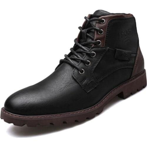 Fashion 2021 Men Leather Boots Spring Autumn Tooling Boots Men Zipper Footwear Casual Shoes Men Botas Hombre Size 39-48