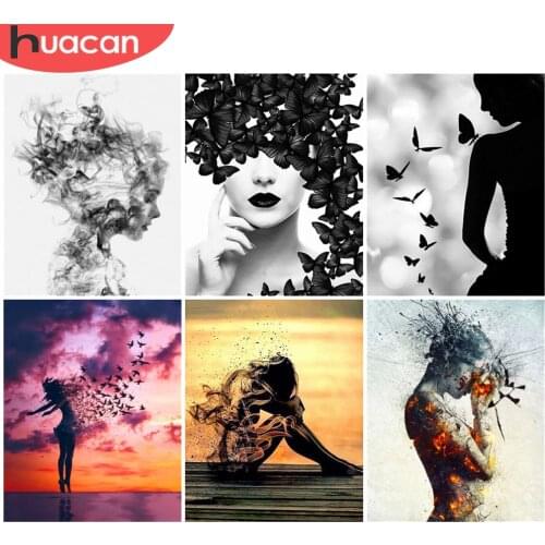 HUACAN DIY Frame Painting By Numbers Women Figure Acrylic On Canvas Wall Art Picture By Numbers Butterfly For Living Room