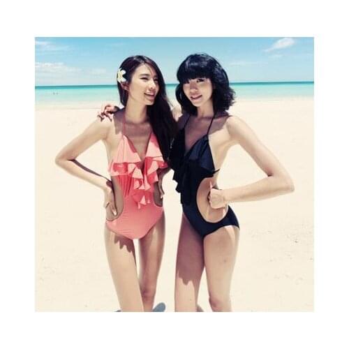 New 2014 Brand Women One pieces Backless Beach wear Sexy Ruffle Monikini Swimsuit Bathing Suit Ladies Plus Size Swimwear