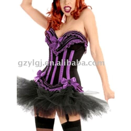 Wholesale Sexy lingerie costume Ladies Satin Lace Up Basque Corset Separate Tutu S-XXL black purple B1462
