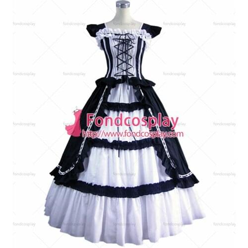 Gothic Lolita Punk Medieval Gown Black and White Long Evening Dress Jacket Tailor-made[CK1417]