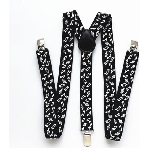 Hot Sale Adult Suspenders Note Print Suspender Men Women 3 Clips 2.5 cm width Music Printed Kids Braces hold up pants trousers
