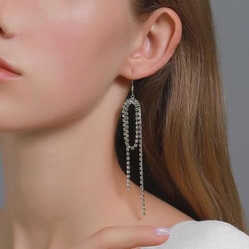 Geometric Crystal Long Circle Chain Hanging Dangle Earrings for Women Hook Drop Earrings Eardrop Pendientes Party Jewelry Gift