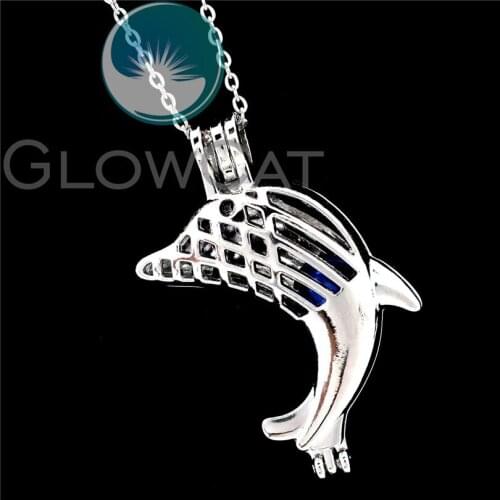 R-K794 Animal Dolphin Beads Cage Pendant Essential Oil Diffuser Aromatherapy Pearl Cage Locket Necklace