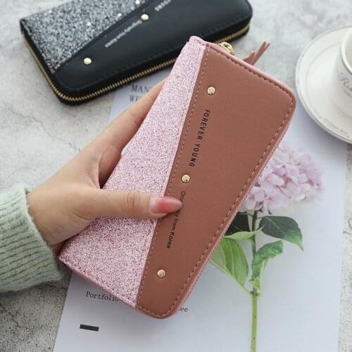 Sequined Luxury Brand PU Leather Women Long Zipper Coin Purses Tassel Design Clutch Wallet Female Money Credit Card Holder