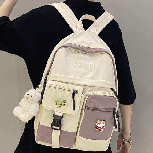 Girl Student Harajuku Backpack Cute Nylon Women Badge School Bag College Lady Kawaii Backpack Female Fashion Bag Book Trendy New
