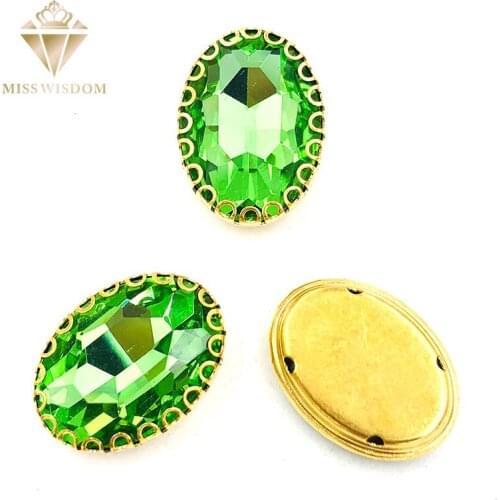 Light green oval glass crystal sew on rhinestones gold bottom lacy shape claws 6X8/8X10/10X14/13x18mm Diy clothing accessories