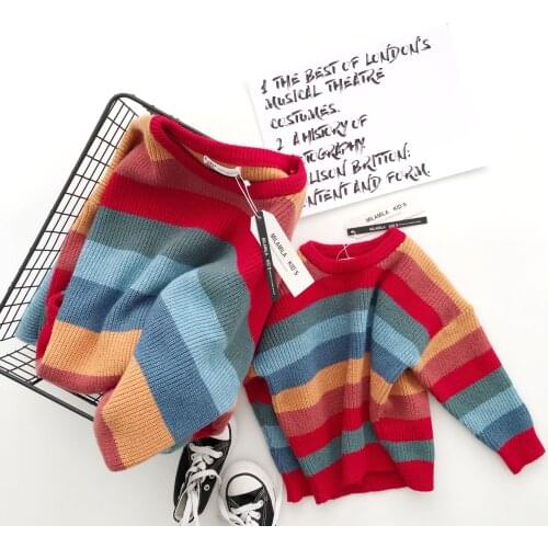 Tonytaobaby Winter New Boys and Girls' Childrens Pullover Striped Parent-child Sweater Toddler Girl Sweater