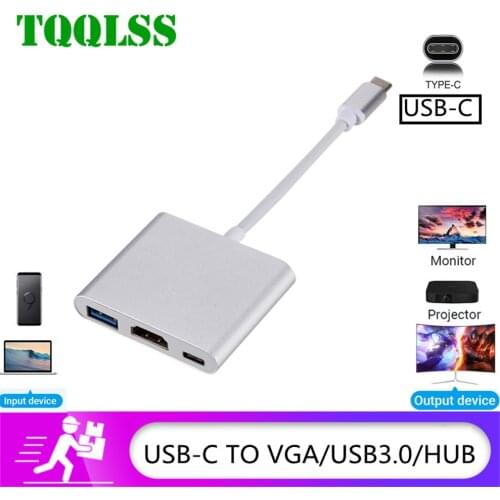 TQQLSS USB 3.1 Type-C hub to VGA adapter Thunderbolt 4K 3C 1080P hub with USB 3.0 suitable for MacBook Pro / Air / Huawei Mat